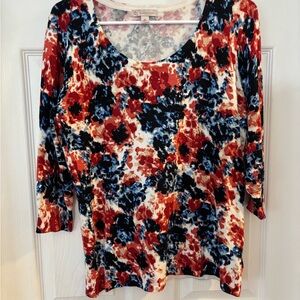 CB Establishment Floral Knit Top Long Sleeve Scoop Neck Size Medium‎